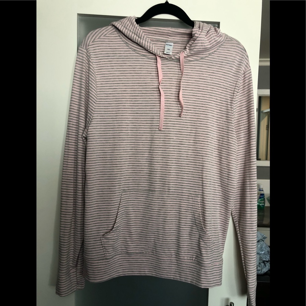 Hooded sweater - Old Navy pink and grey stripe size L